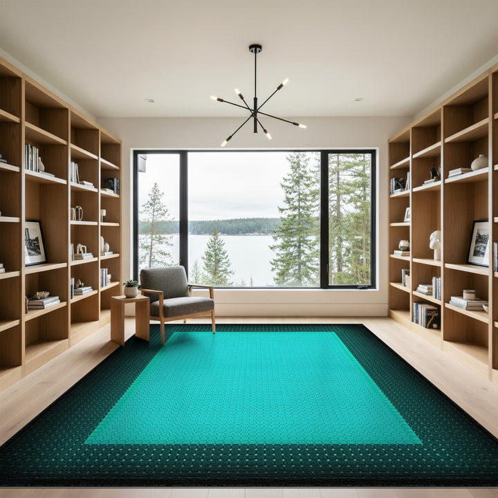 Cyan Teal Geometric Area Rug