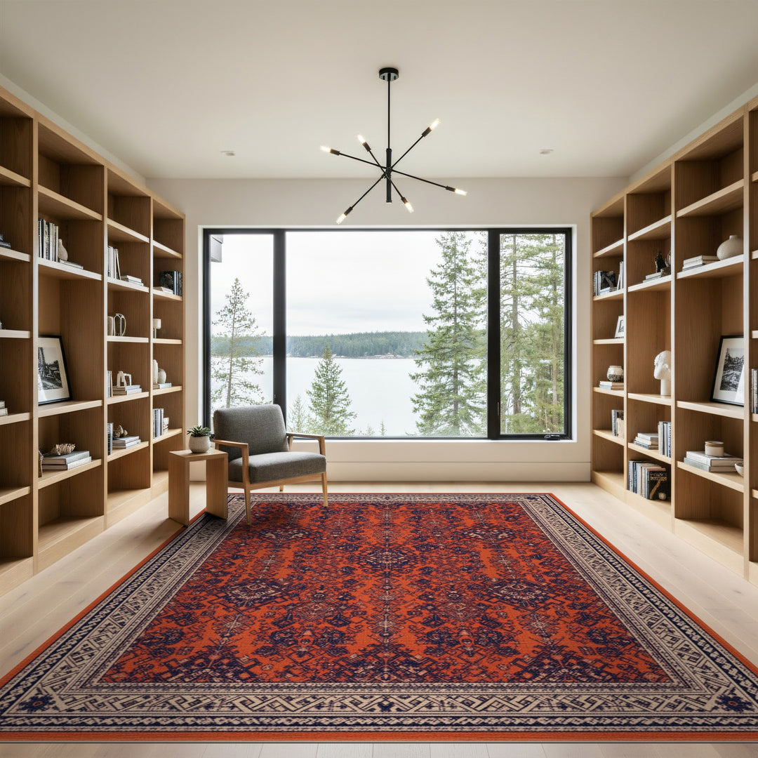 Orange Navy Persian Area Rug