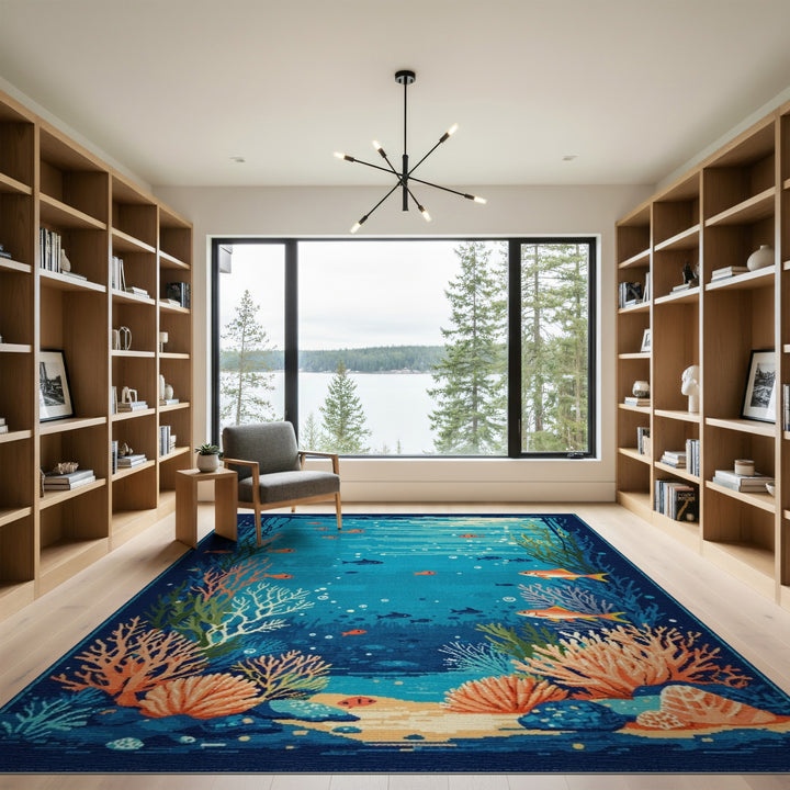 Underwater Coral Fish Blue Teal Area Rug