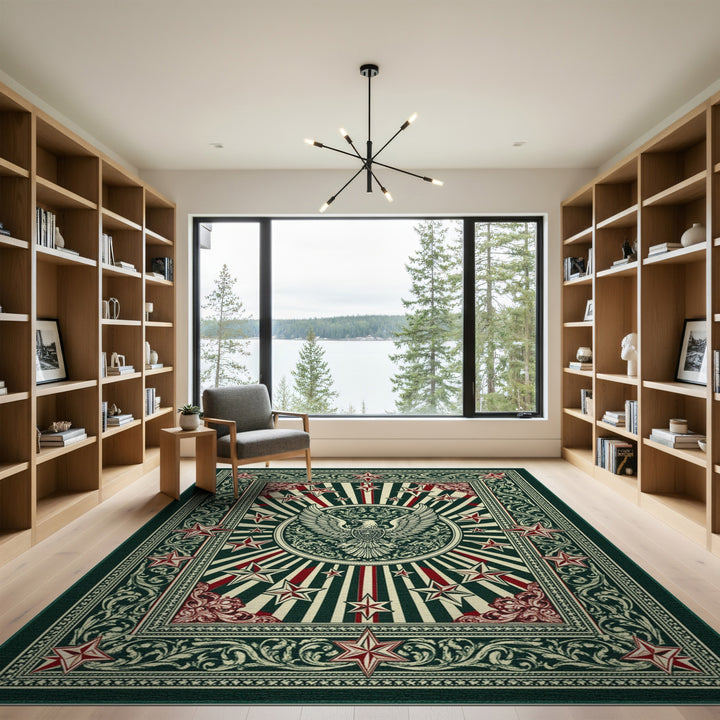 Vintage Eagle Star Green Area Rug