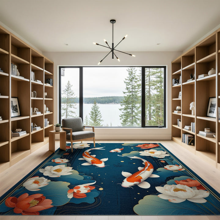 Koi Lotus Blue Washable Area Rug