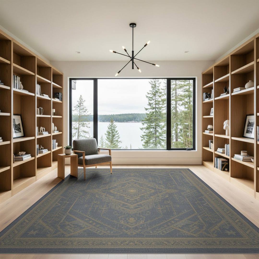 Blue Gold Geometric Diamond Area Rug