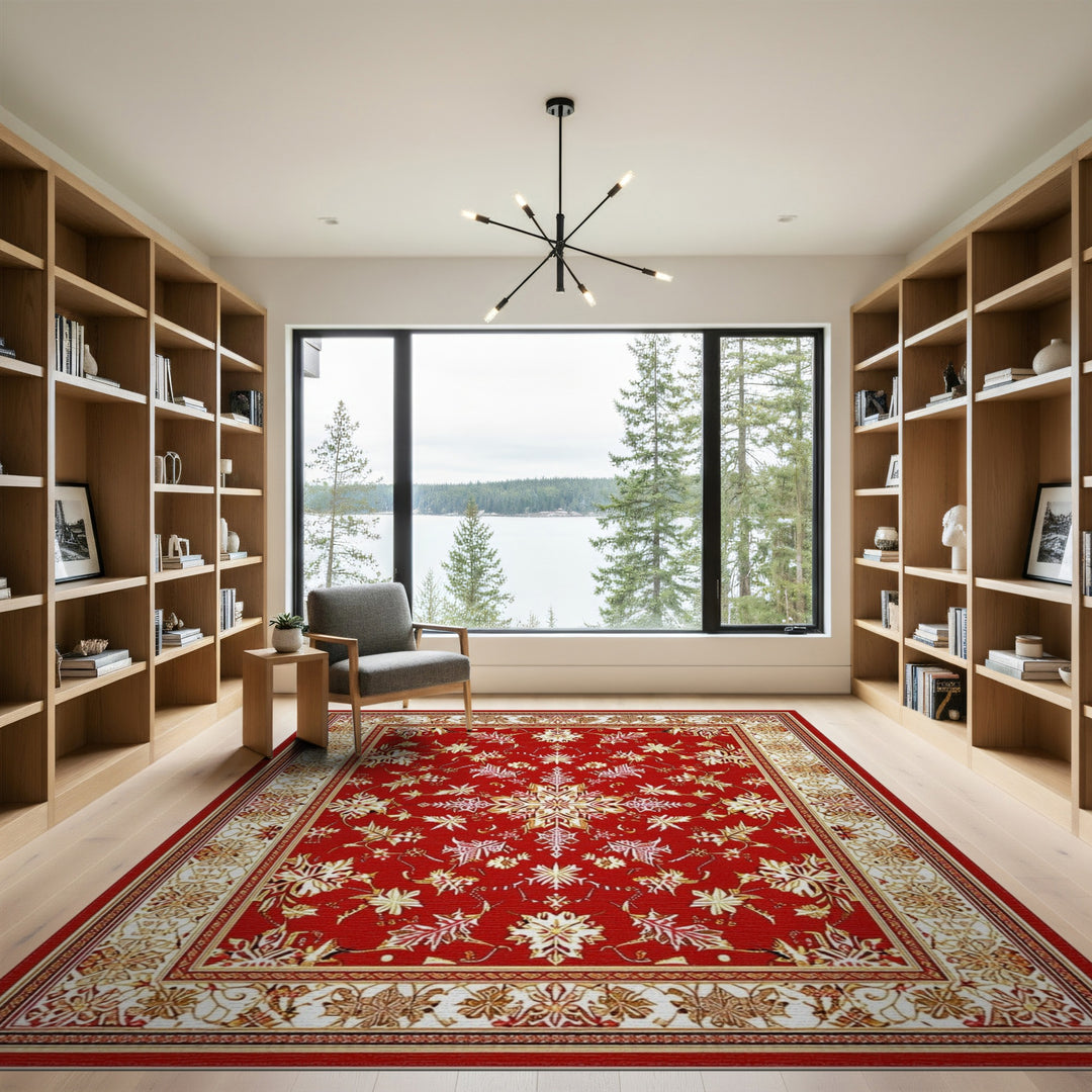 Red Floral Persian Area Rug with Gold Accents