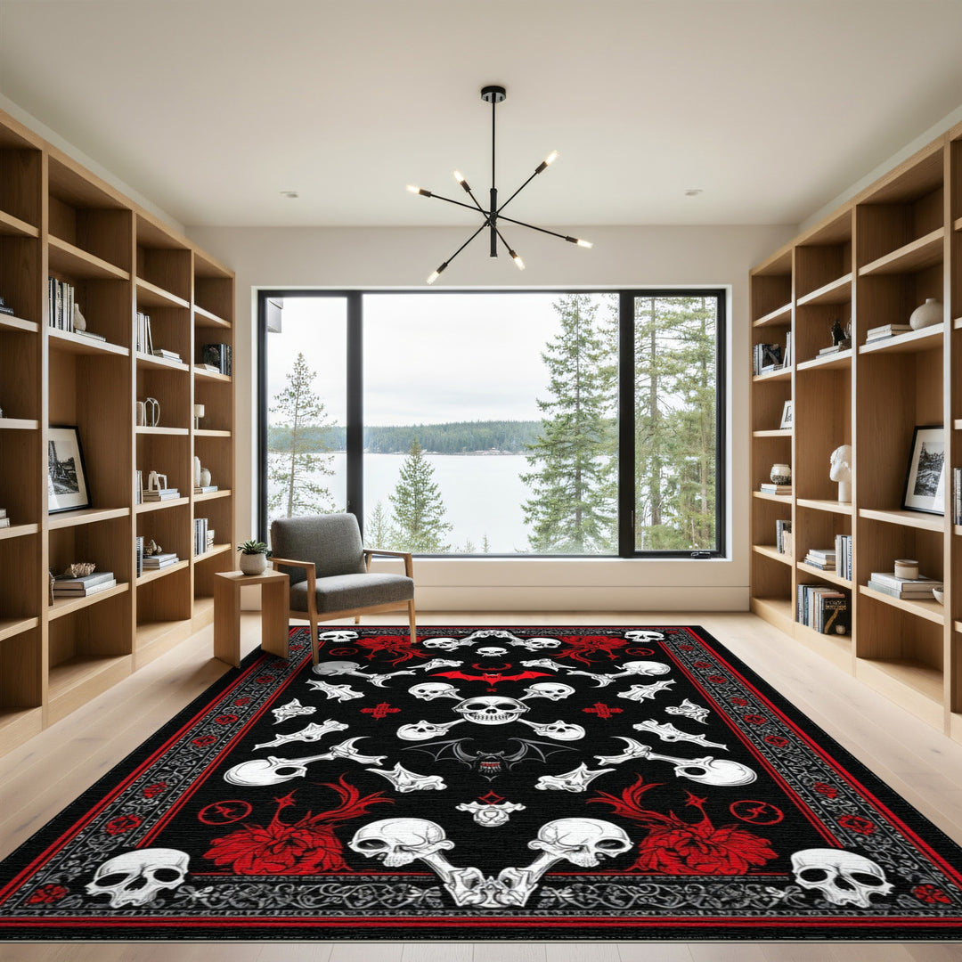 Gothic Skull Bat Washable Area Rug
