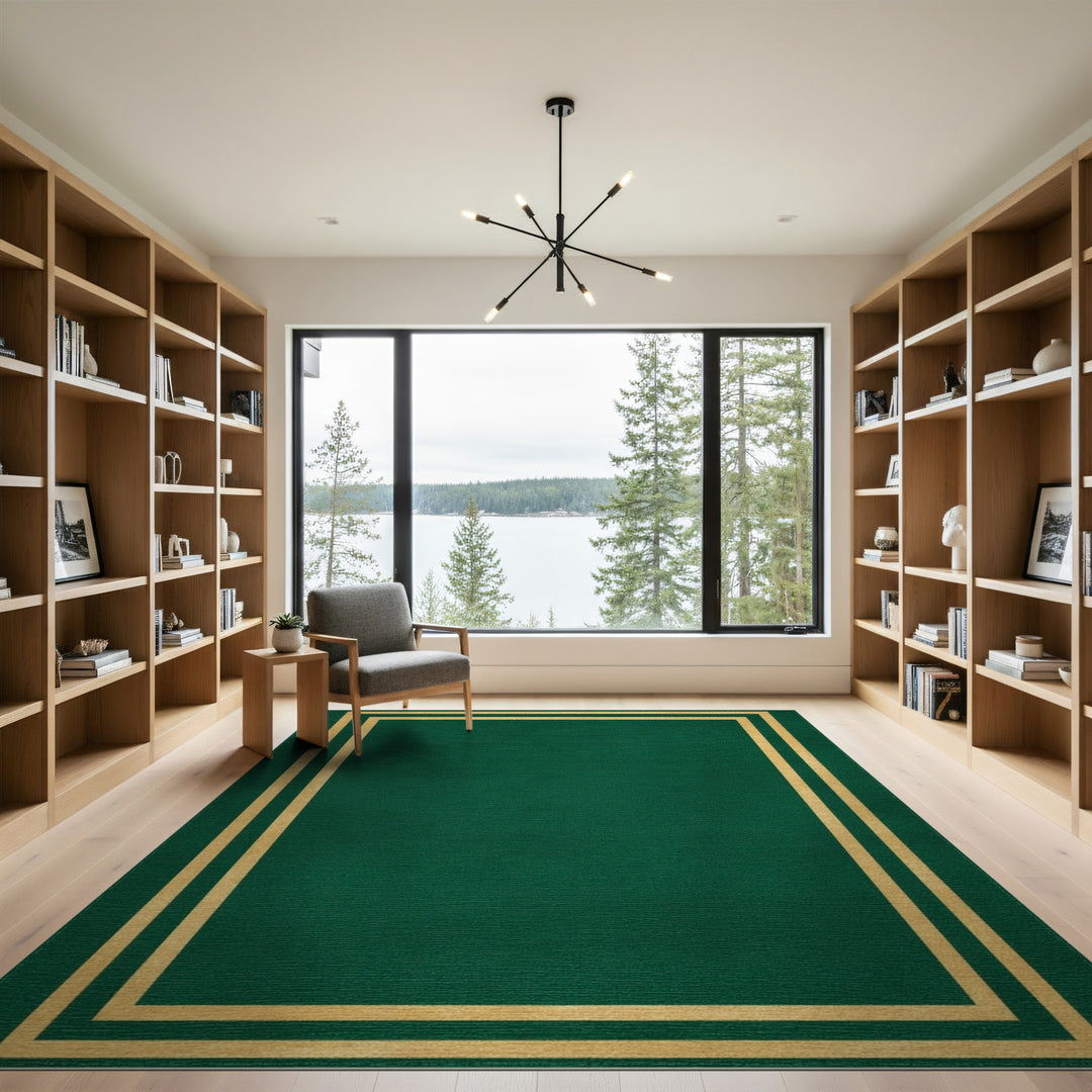Green Gold Double Border Area Rug