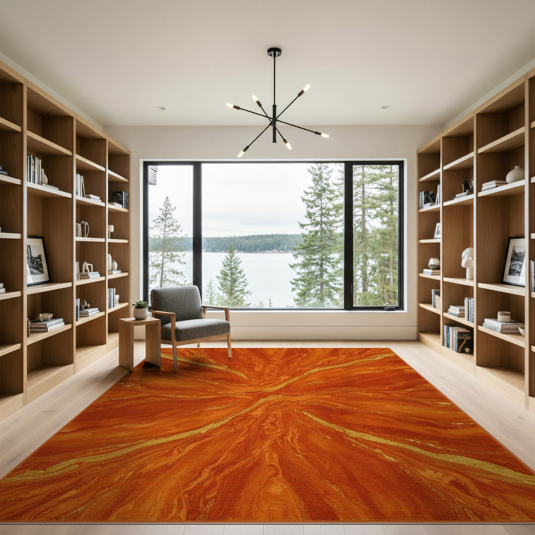 Orange Gold Marble Swirl Area Rug