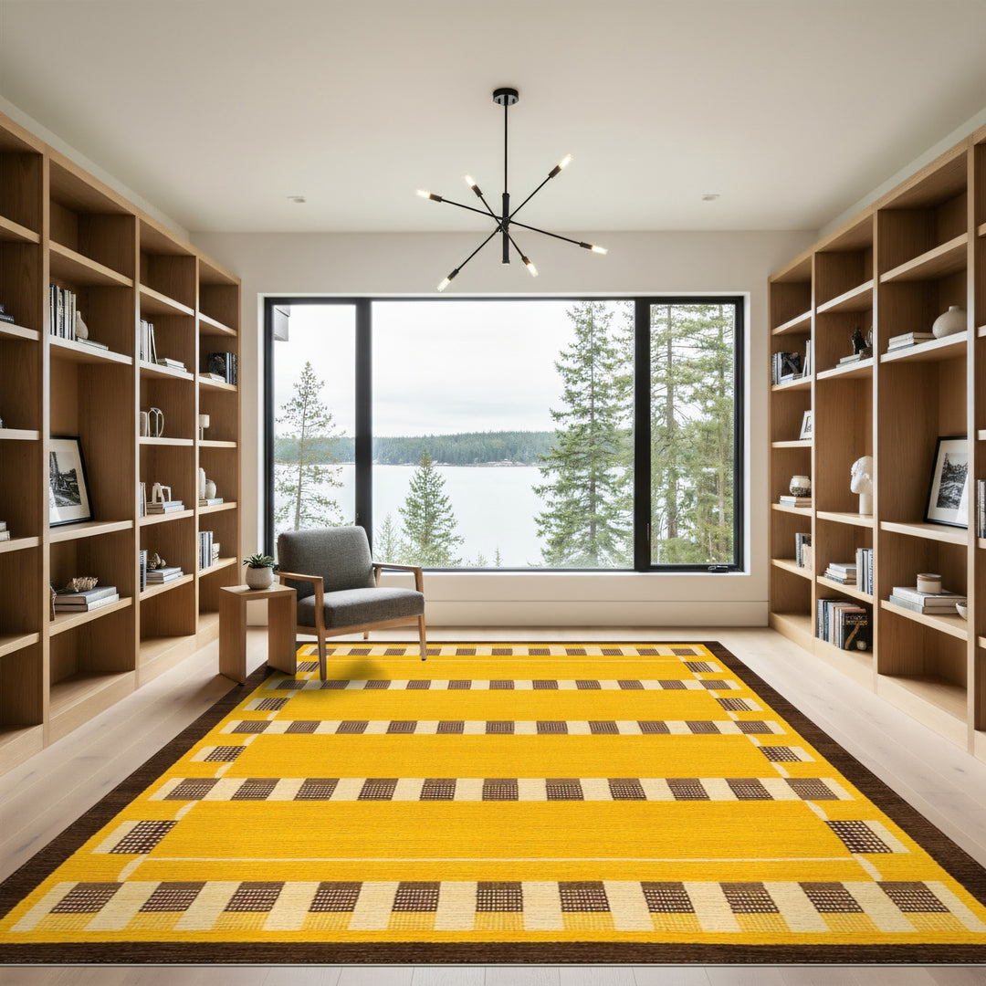 Yellow Geometric Checkered Area Rug