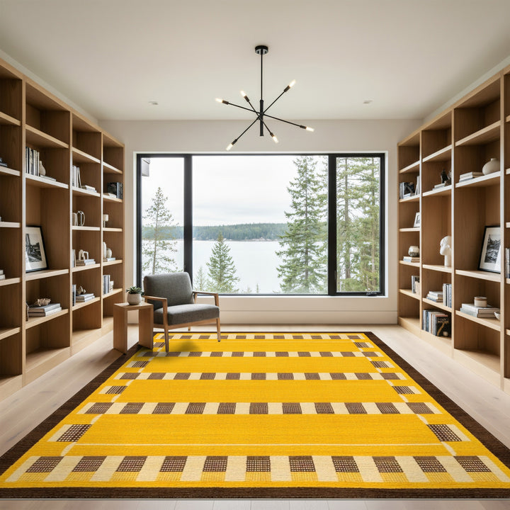 Yellow Geometric Checkered Area Rug