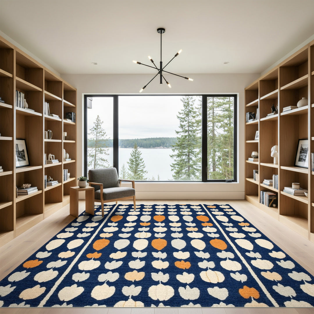 Navy Blue Tulip Striped Area Rug