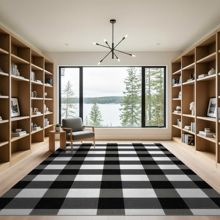Black White Buffalo Check Area Rug