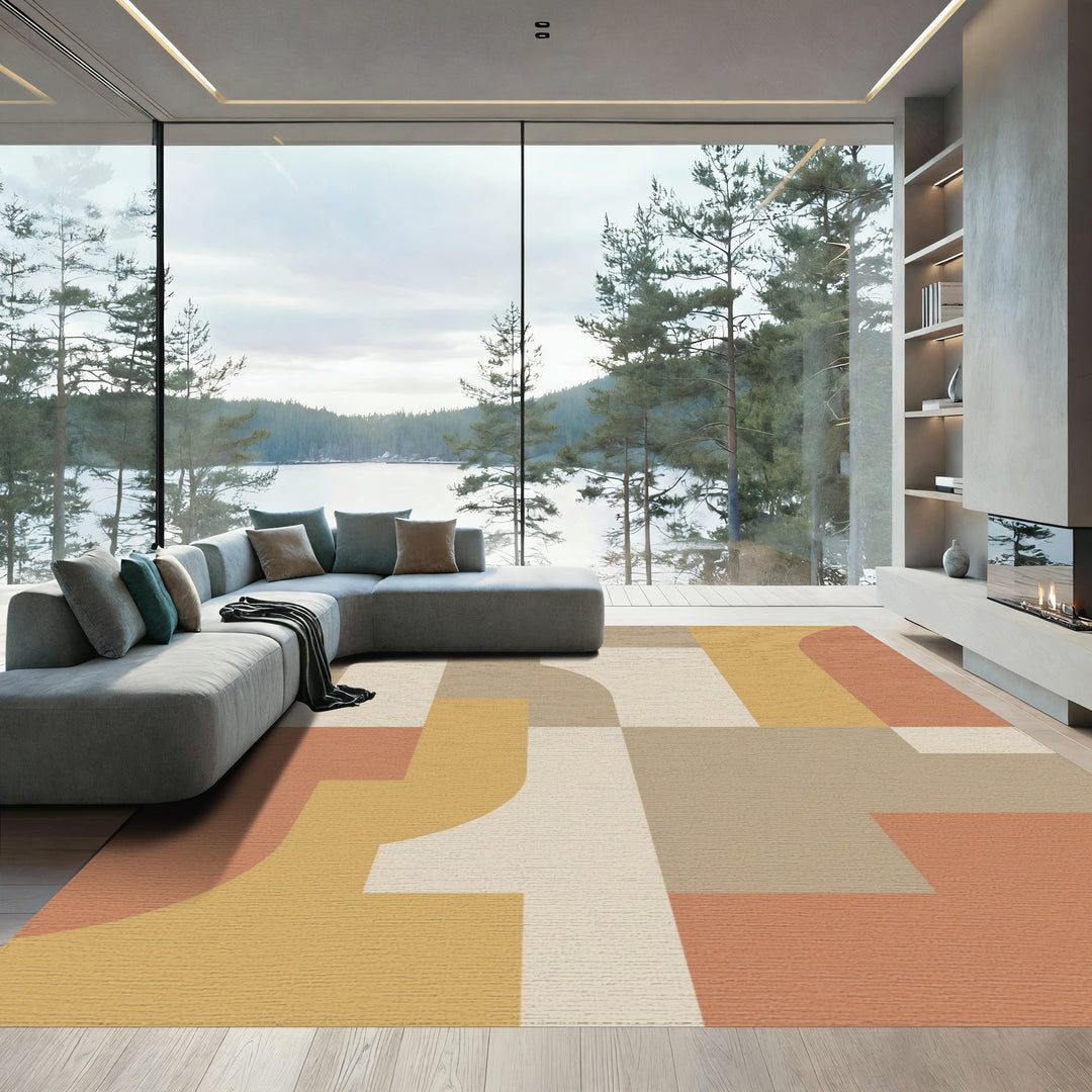 Terracotta Cream Midcentury Geometric Shapes Rug