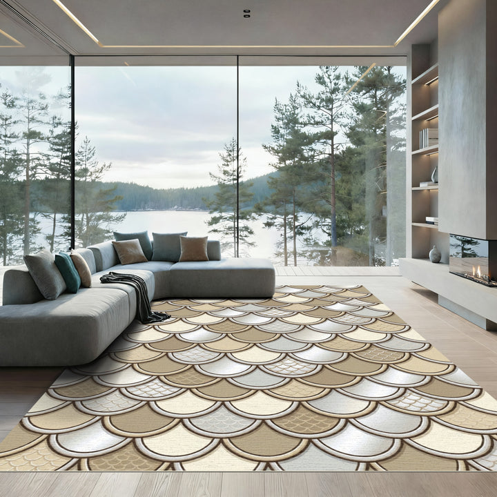 Elegant Beige Shell Scale Rug