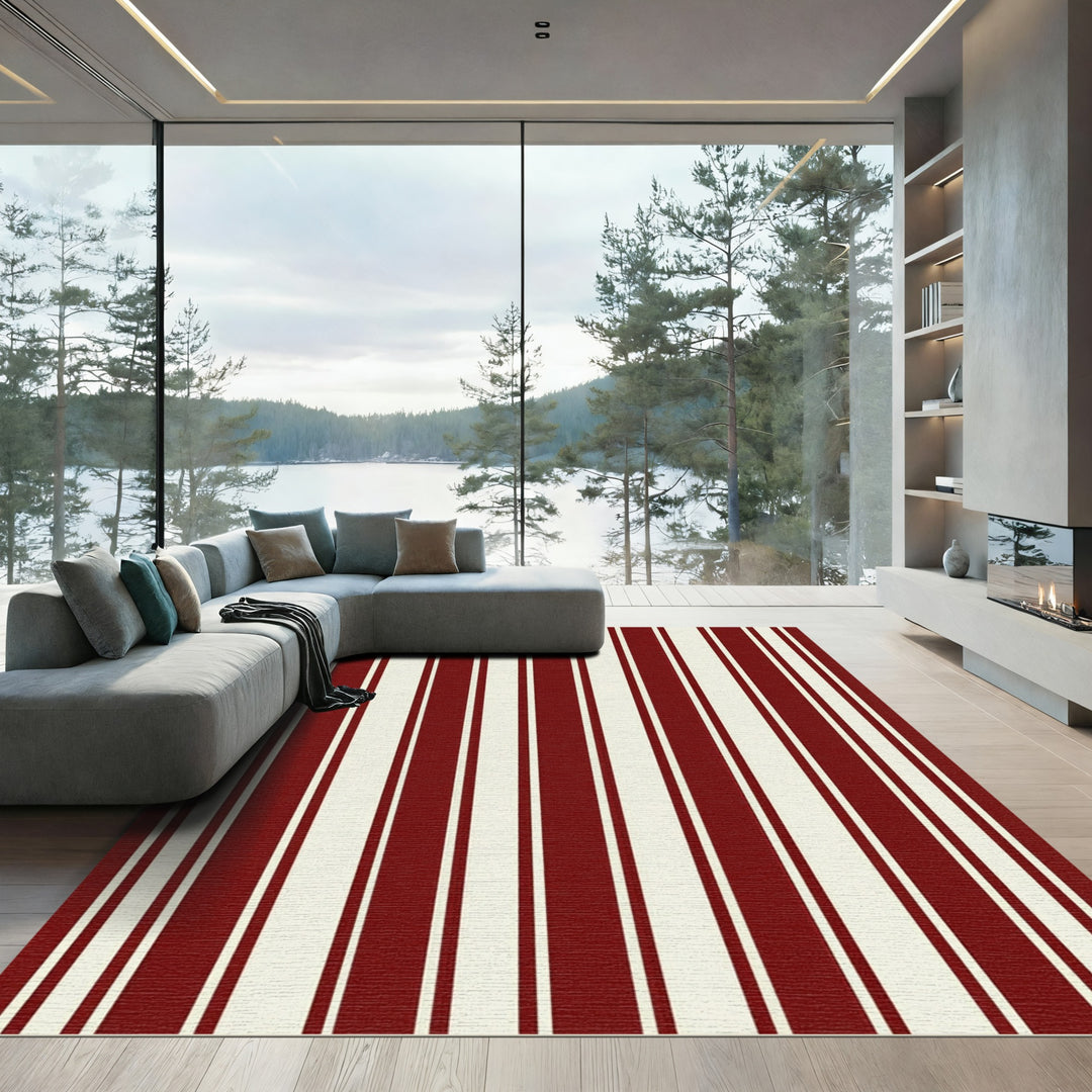Bold Crimson Vertical Stripe Rug