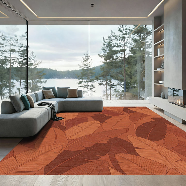 Earthy Tone Banana Leaf Jungle Rug