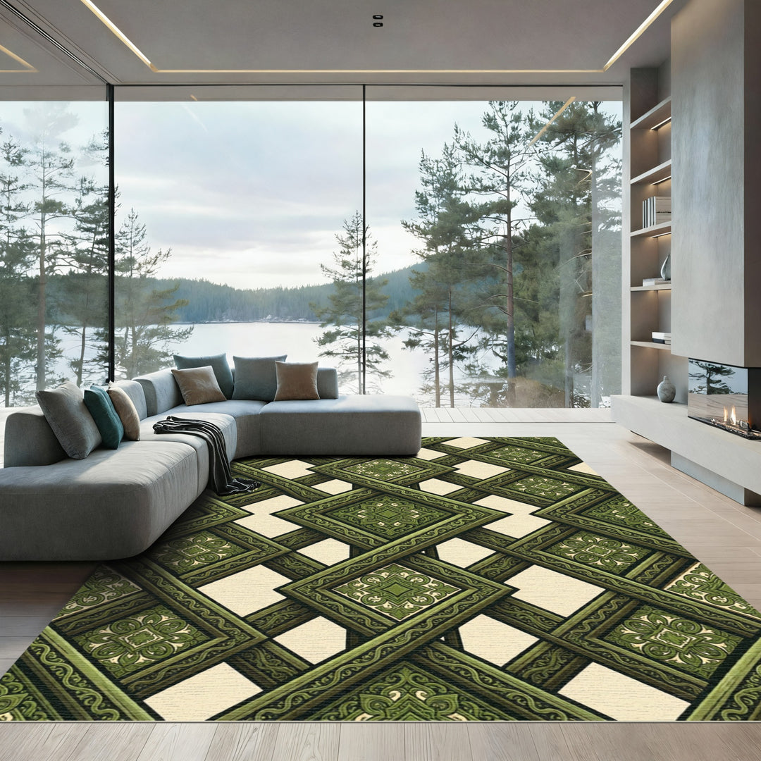 Intricate Emerald Lattice Rug