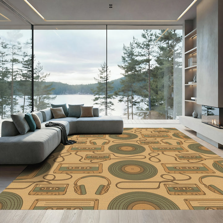 Retro Cassette Tape Vinyl Record Rug