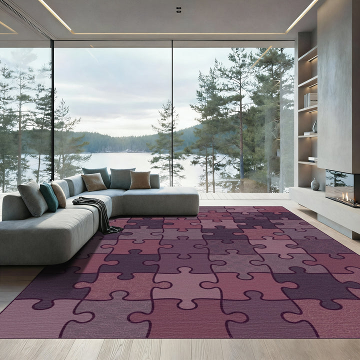 Muted Plum Puzzle Piece Collage Rug