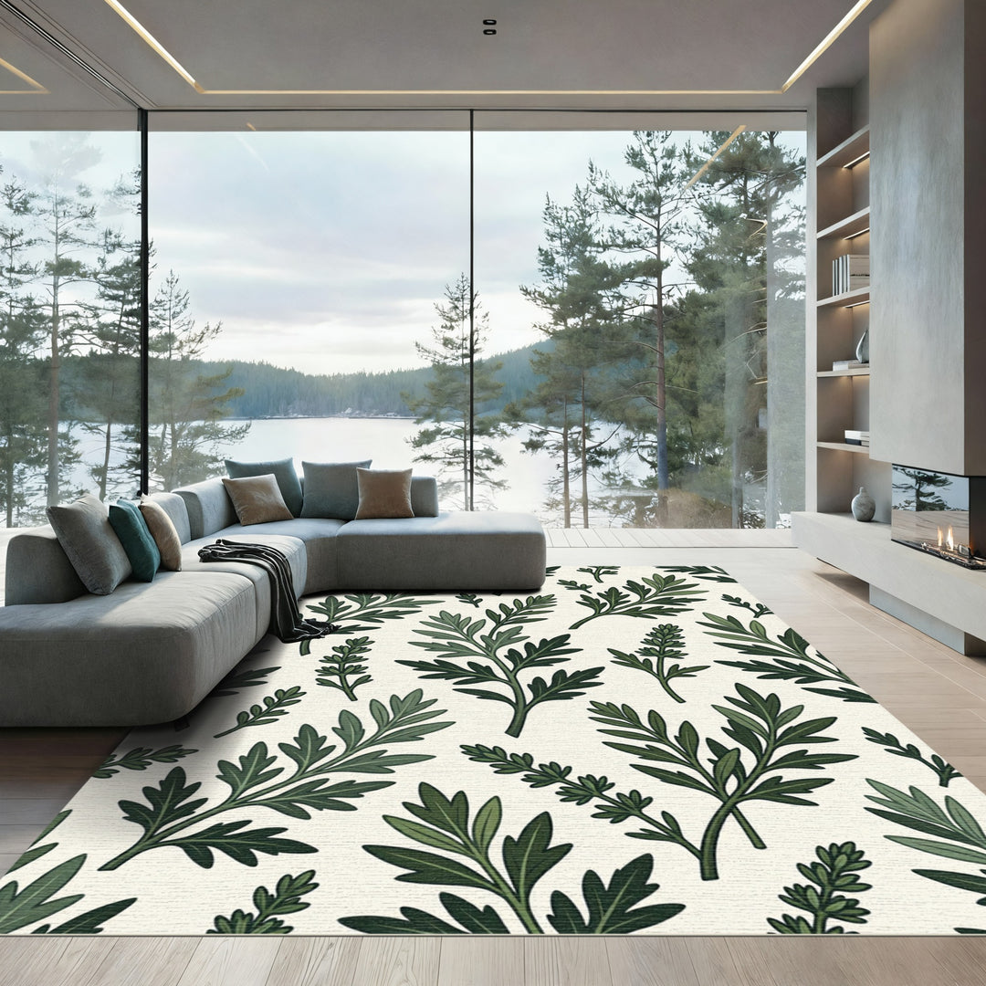 Greenery Fern Leaf Botanical Rug