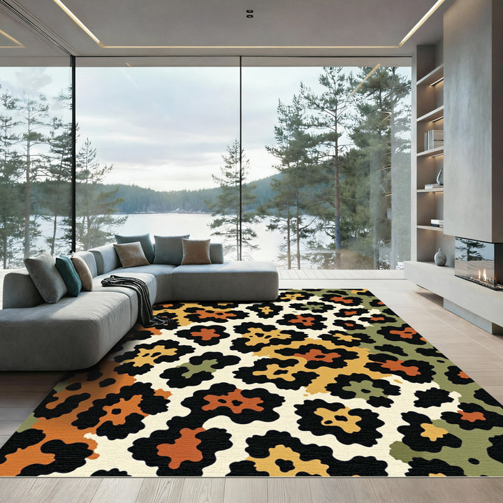 Leopard Spots Orange Gold Black Rug