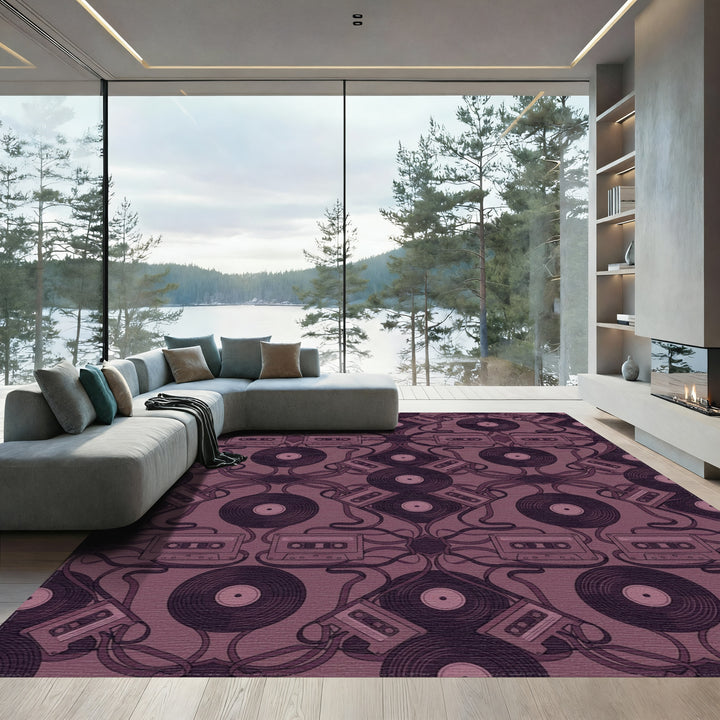 Retro Cassette Vinyl Record Swirl Rug