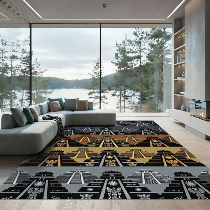 Ancient Aztec Pyramid Sun Bird Rug
