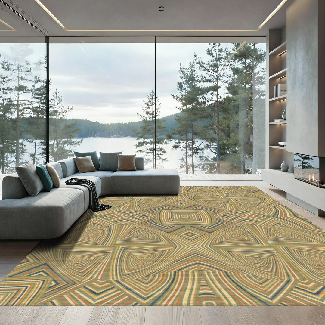Earthy Swirl Geometric Diamond Rug