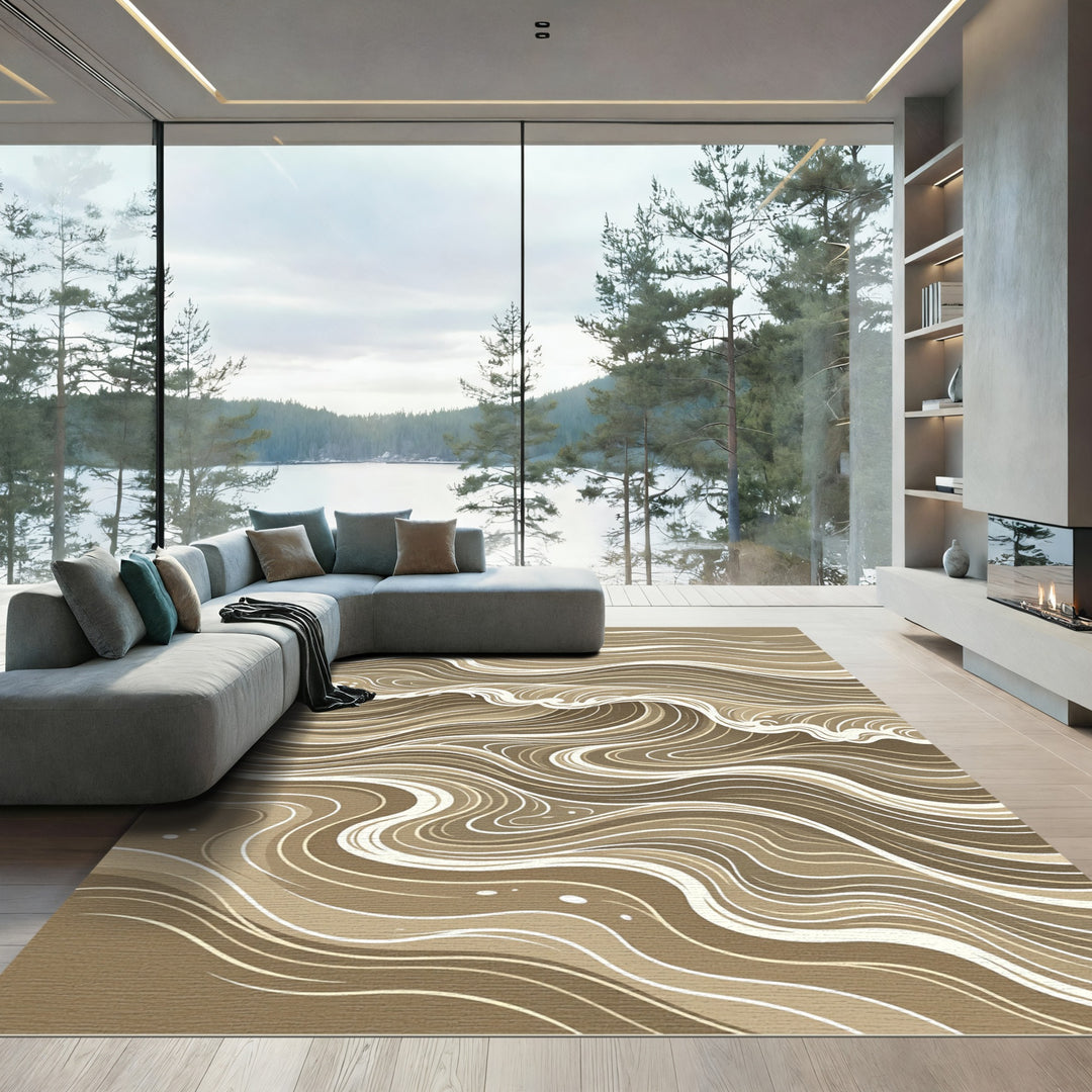 Serene Brown Wave Art Rug