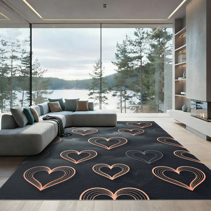Rose Gold Line Hearts Dark Cloud Rug