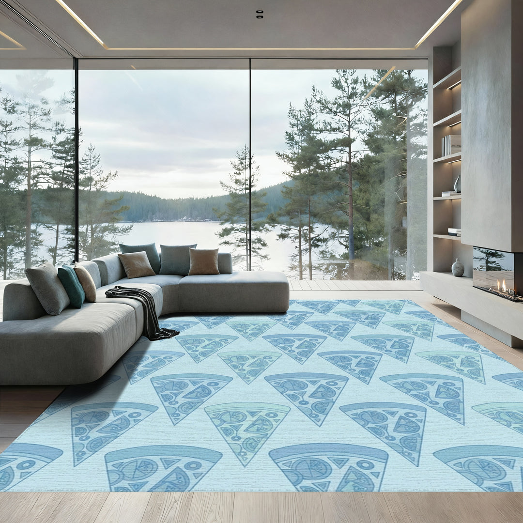 Cool Blue Pizza Slices Repeating Pattern Rug