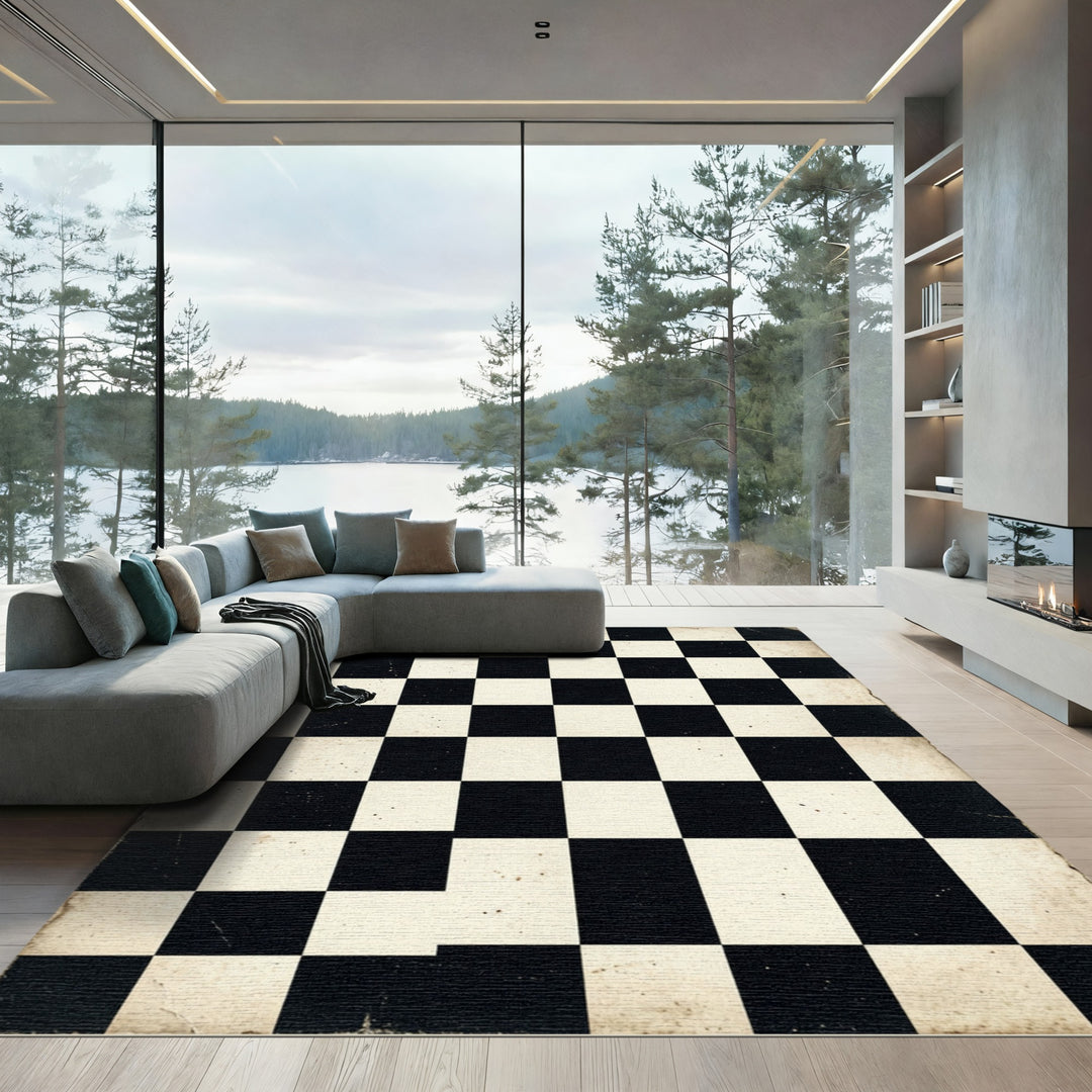 Classic Black White Checkerboard Rug