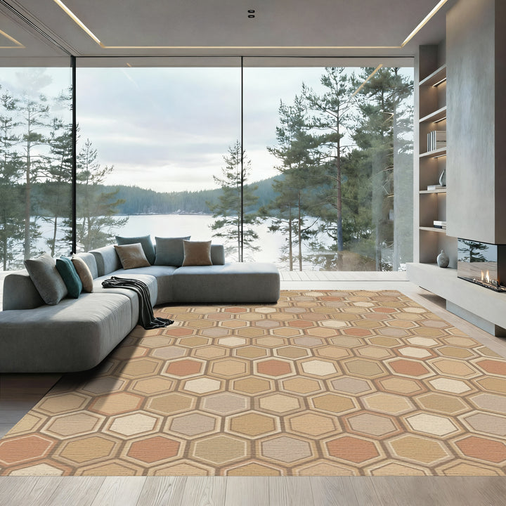 Earthy Tone Geometric Hexagon Rug