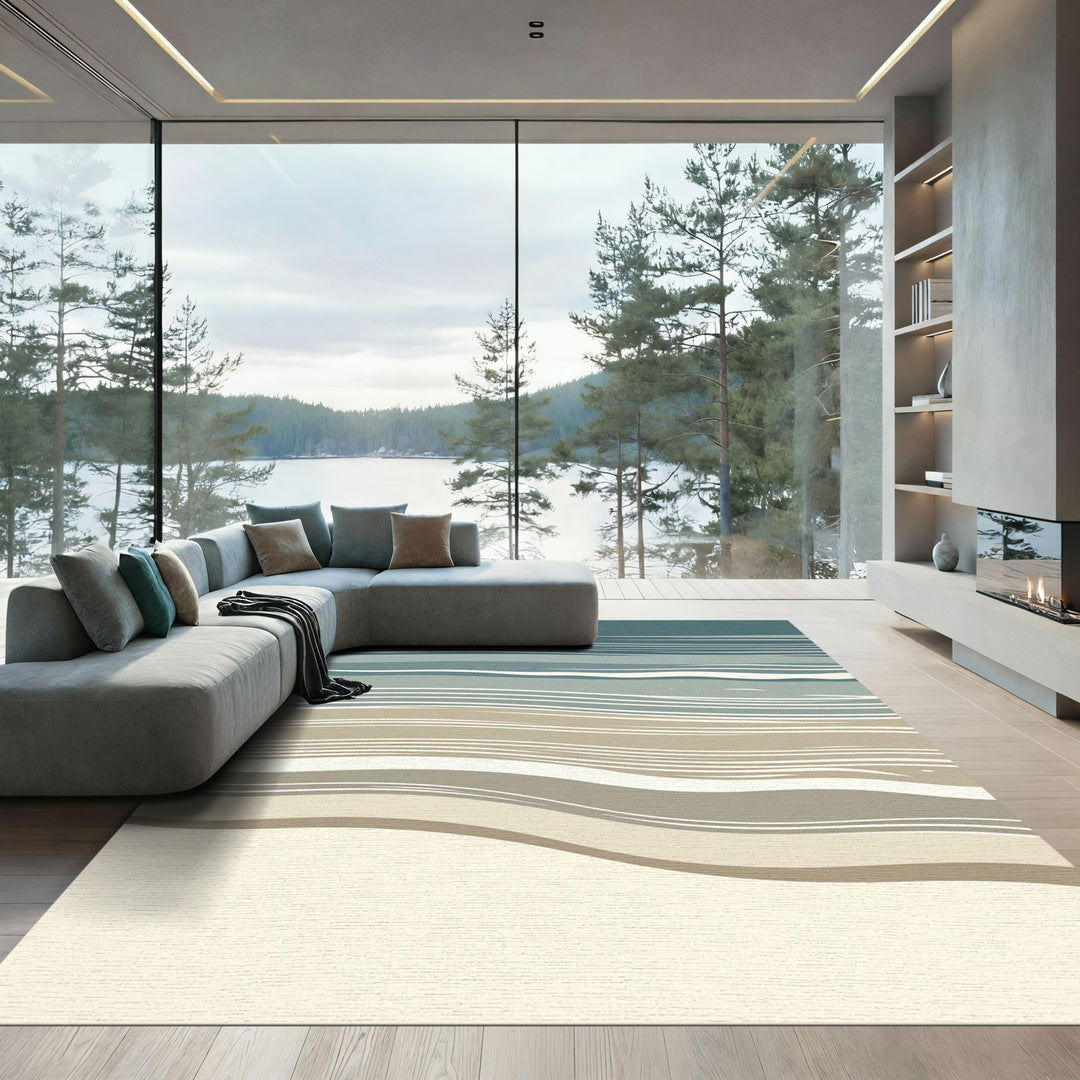 Abstract Blue Beige Wave Rug