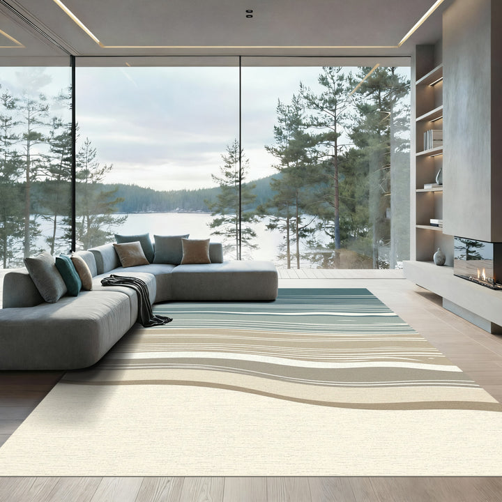 Abstract Blue Beige Wave Rug