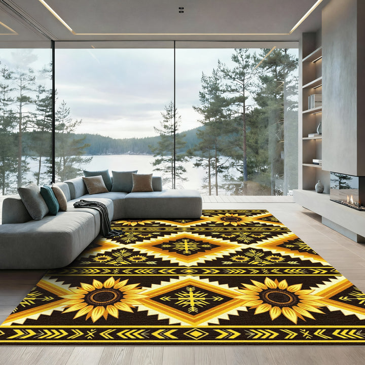 Sunny Sunflower Geometric Boho Rug