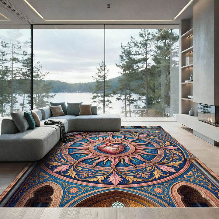 Radiant Heart Blue Gold Floral Rug