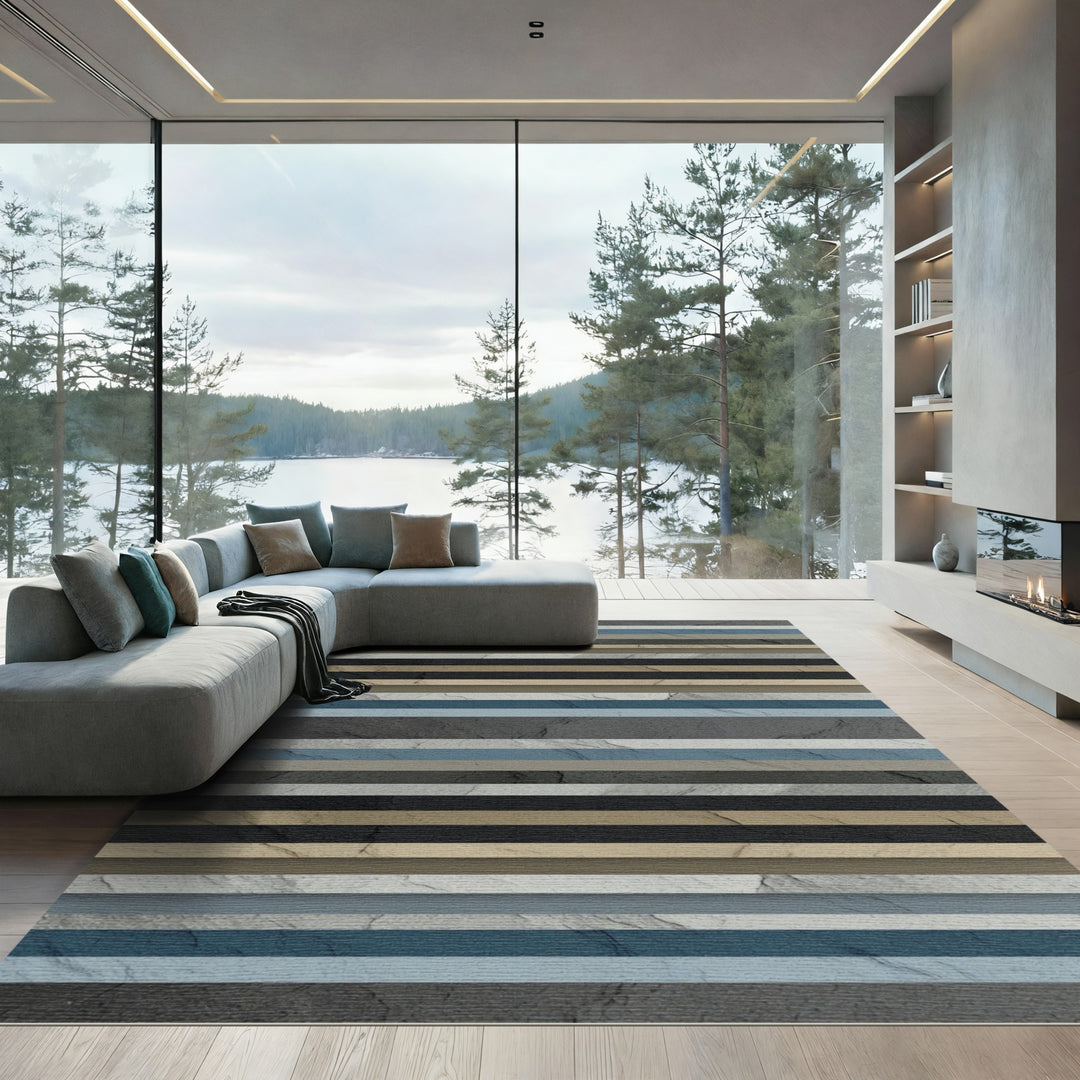 Modern Abstract Horizontal Stripe Rug