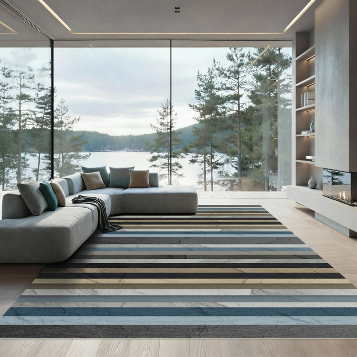 Modern Abstract Horizontal Stripe Rug