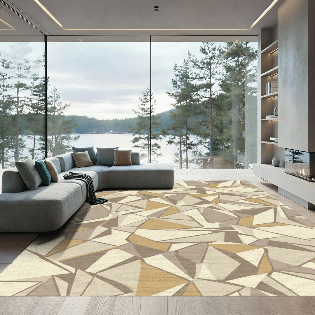 Earthy Geometric Faceted Arrangement Rug