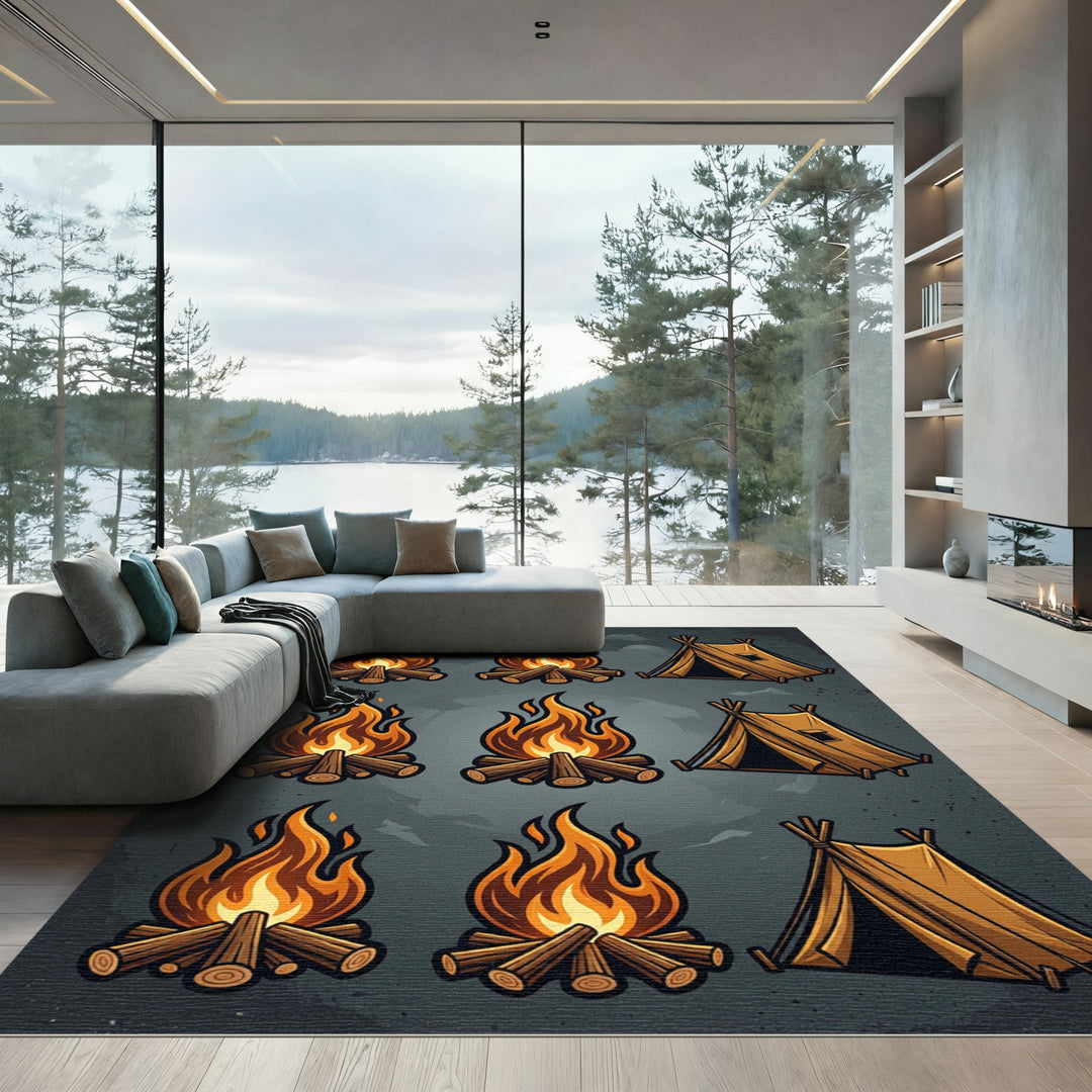 Rustic Campfire Tent Orange Rug