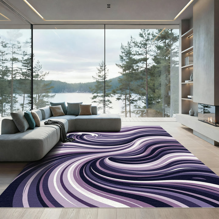 Dark Purple Swirling Wave Abstract Rug