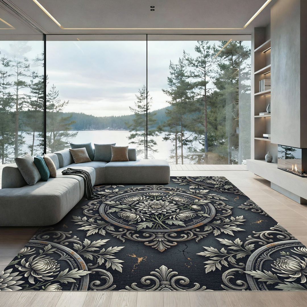 Ornate Chrysanthemum Medallion Artwork Rug