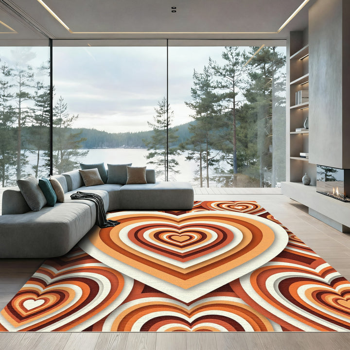 Retro Orange Layered Heart Rug