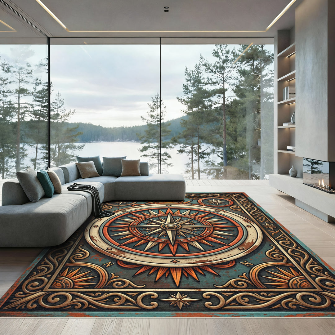 Nautical Compass Rose Sunburst Rug