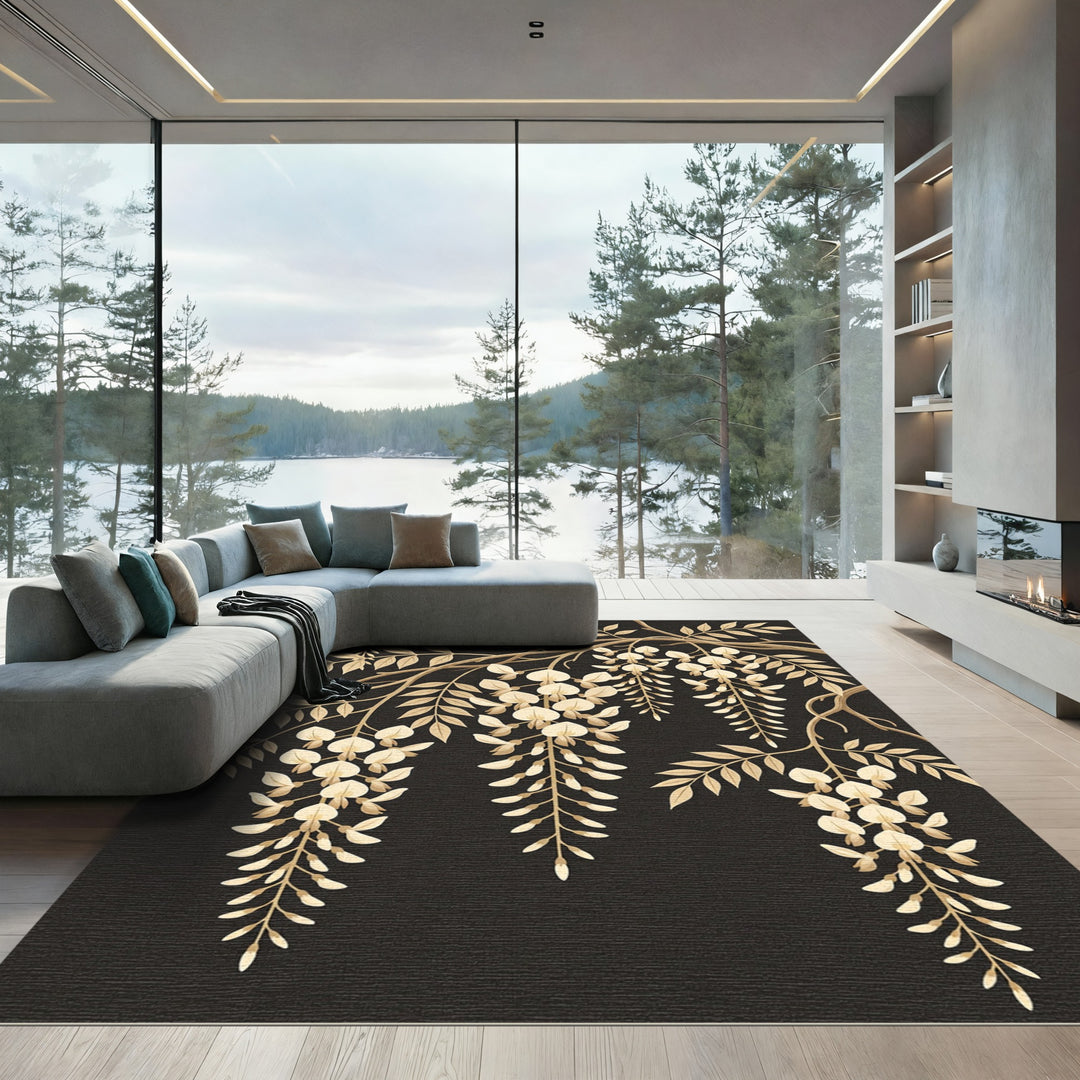 Golden Wisteria Branching Blossom Rug