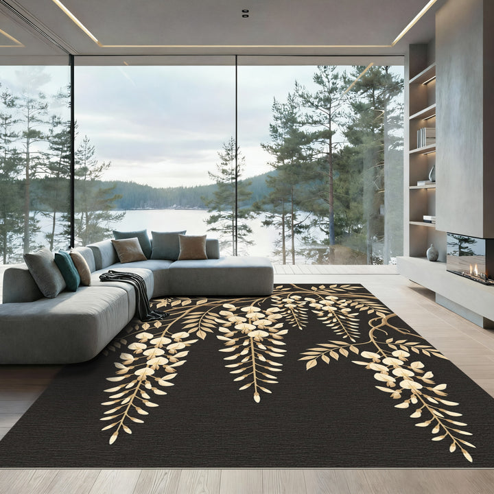 Golden Wisteria Branching Blossom Rug