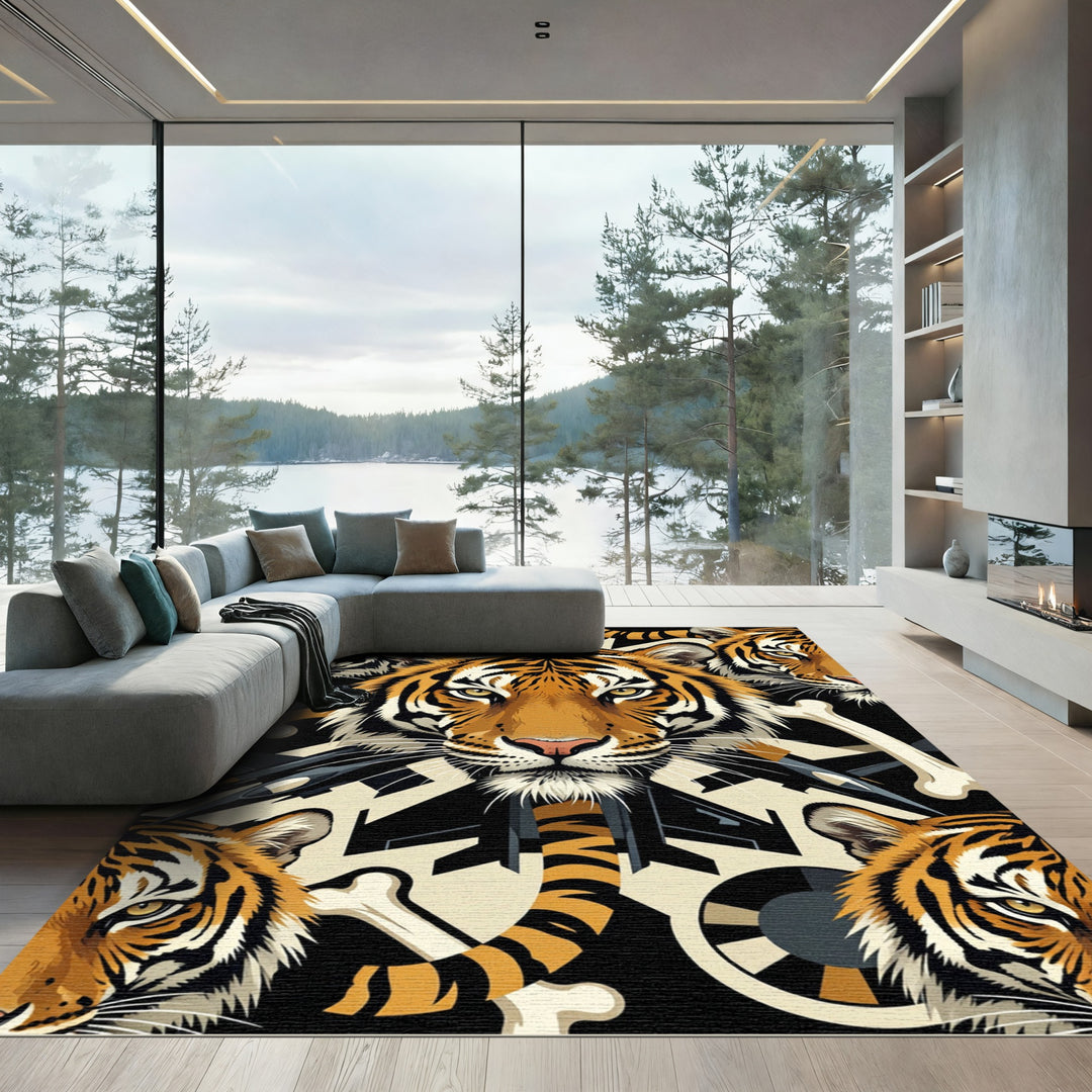 Bold Tiger Bone Jet Collage Rug