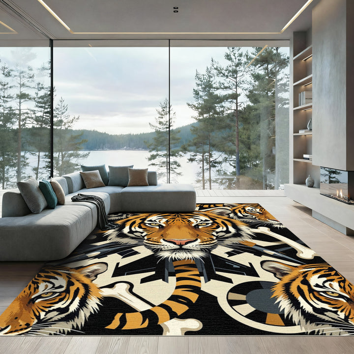 Bold Tiger Bone Jet Collage Rug