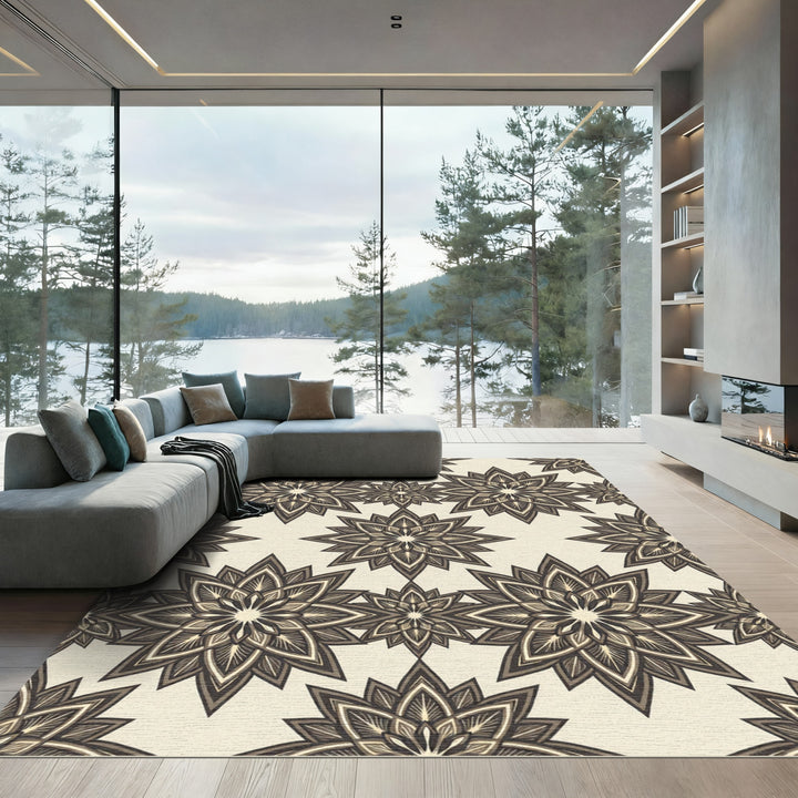 Geometric Floral Mandala Cream Rug