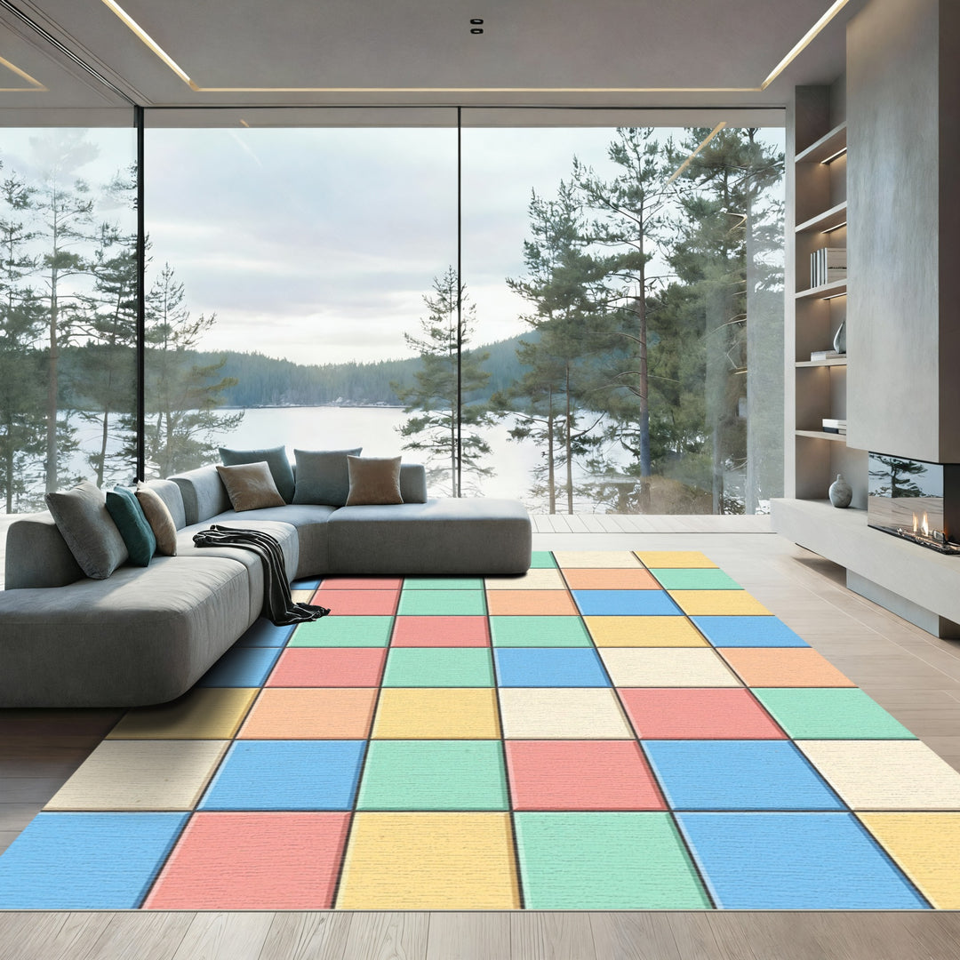 Retro Square Pastel Color Blocks Rug
