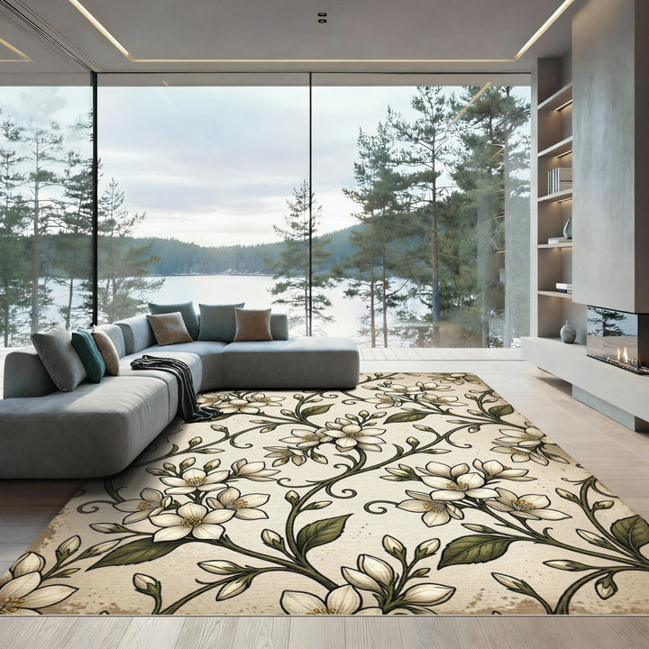 Vintage Ivory Floral Swirl Rug